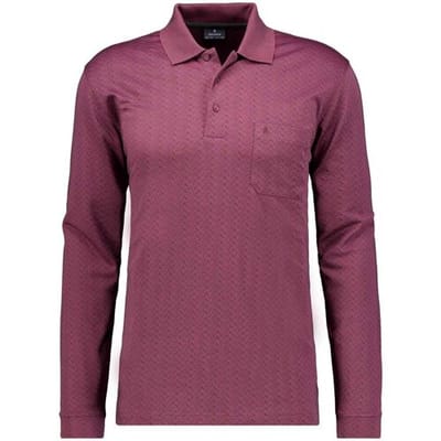 Ragman Polo Long Sleeve Overdyed Jacquard Berry / male