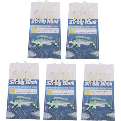 5 Ensembles Hameçons Lumineux Plume Appâts de Pêche Rigs Peau de Poisson Hameçons Lumineux Acier au Carbone Fil avec 5 Hameçons 3 white