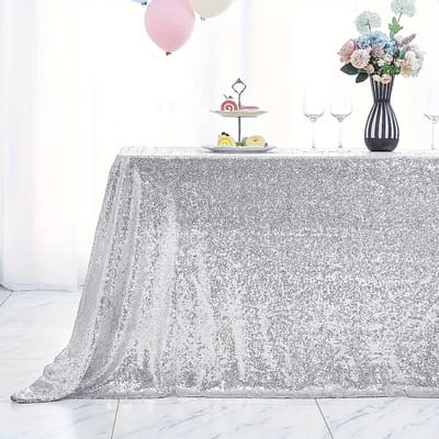 Zilveren rechthoekige kersttafelkleed (127 x 203 cm) met pailletten – glittertafelkleed voor bruiloft, Kerstmis en Halloween