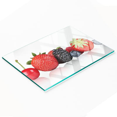 Duurzame en stijlvolle glazen snijplank met een fruitpatroon in een rij, 80x52 cm