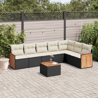 vidaXL - 8-delige - Loungeset - met - kussens - poly - rattan - zwart