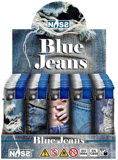 Elektronische aansteker hervulbaar - Design Blue Jeans - Display 50 stuks - wegwerpaansteker - electronic lighter - klik aanstekers