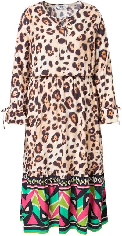 Angel of Style - Dames - Maxi-jurk A-lijn luipaardmotief zoomrand - Oude roos - Maat 44