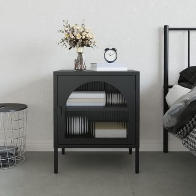 Nachtkastje - Bedkastje Bijzetkast - Spullen Opbergen - Geribbeld Glasontwerp - 50x35x60 cm - Zwart