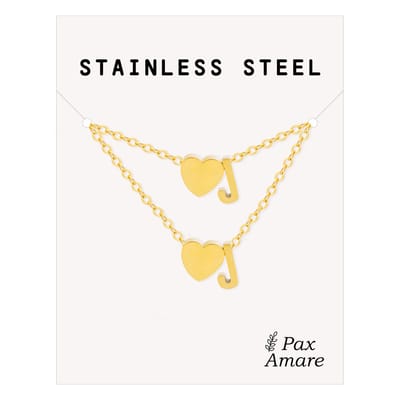Initiaal Ketting & Armband set met Letter J Goudkleurig - Stainless Steel - Met letter & Hartje! - Naam Ketting Cadeau - Sieraden Set op Kaartje - Pax Amare