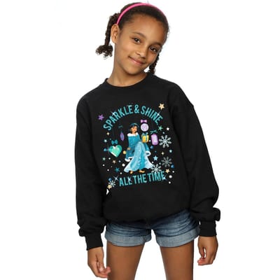 Disney Meisjes Prinses Jasmine schittert en glanst Sweatshirt (Zwart)