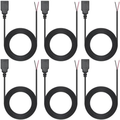 Allecto - Usb kabel - 6-pack - 1 meter - 12V/3A - Pigtail - Bare wire