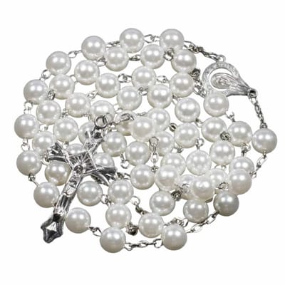 Fako Bijoux® - Rozenkrans Ketting - Acryl - 8mm - Wit/Parelmoer