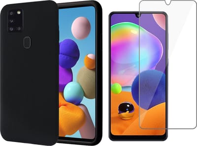 Hoesje geschikt voor Samsung Galaxy A21s - Liquid Siliconen Case Zwart + Screen Protector