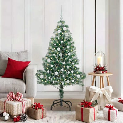 vidaXL - Kunstkerstboom - Sneeuw - Gevlokt - met - LED - Licht - Groen - en - Wit - 150 - cm