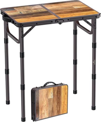 Klein opvouwbaar campingtafel met 3 hoogte-instellingen, lichtgewicht aluminium, ideaal voor picknick, BBQ en buitenactiviteiten, 58 x 40 cm