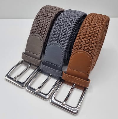 3 pack deal - Elastische riem - gevlochten broekriem - dames en heren riemen - Kleur 1 Bruin 2 Grijs 3 Kaki 105 cm
