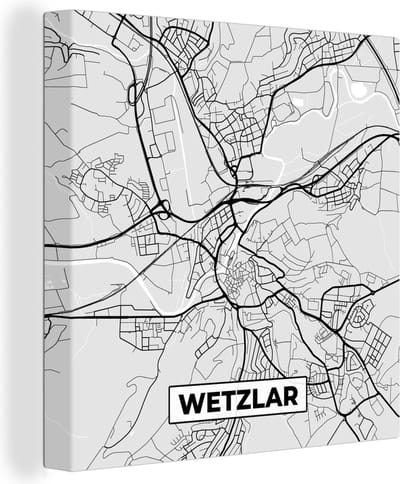 Canvas Schilderij Kaart - Duitsland - Plattegrond - Stadskaart - Wetzlar - 20x20 cm - Wanddecoratie