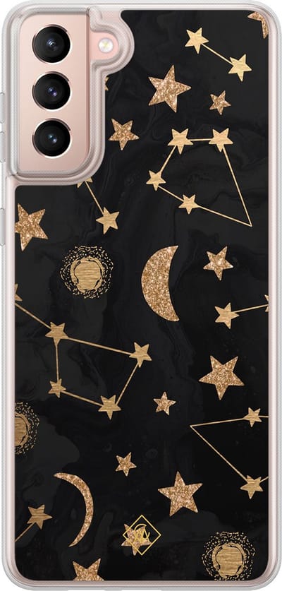 Casimoda® hoesje - Geschikt voor Samsung Galaxy S21 - Counting The Stars - 2-in-1 case - Schokbestendig - Sterren - Verhoogde randen - Zwart, Transparant