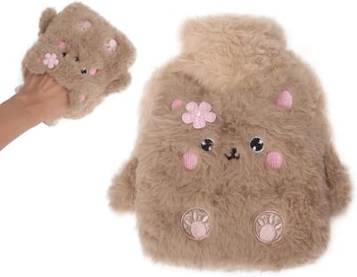 Kinderen Warmwaterkruik 400 ml met Knuffelzachte Cover, Dierlijke Warmtekruik voor Pijnverlichting bij Buik, Rug en Benen, Ideaal voor Koude Dagen en Comfort