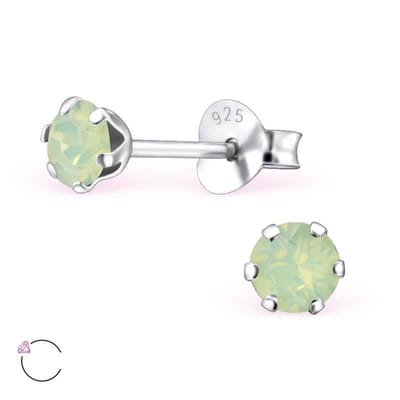 Aramat Jewels | Oorbellen | 925 Zilveren Kristallen Oorbellen Rond 4-8mm - Sprankelende Studs | 4mm / Opaal Chrysoliet | | | Zilver | Kinderen, Volwassenen | Verkleurd niet