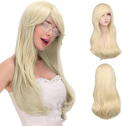 Set van 3 lange blonde krulpruiken voor vrouwen met zonnebril