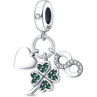 Cuivre Véritable Trèfle à Quatre Feuilles Infini Charms Décoratifs Perles Infini Pendentifs Cœur Charms S'adaptent au Bracelet de 3 mm DIY Pour Femmes Bijoux Mode white
