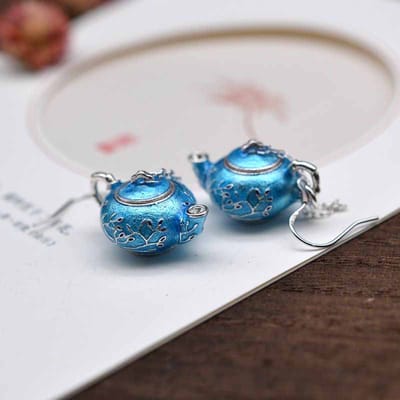 Théière Émaillée Style Ethnique Thaï Boucles d'Oreilles Prune Pour Femmes Exquis Crochet d'Oreille Chinois Accessoires Hanfu Bijoux gray