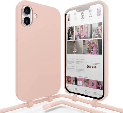 xoxo Wildhearts silicone case met koord - Telefoonhoesje met koord geschikt voor iPhone 16 - Lovely Pink Cord Case - Backcover hoesje met telefoonkoord - Case met telefoonketting - Roze