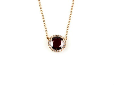 model Viva ketting in zilver roze verguld met hanger rode steen en cubic zirconia