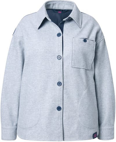 Laurasøn - Dames - flanel overhemdjasje lange mouw - Lichtgrijs melange - Maat 44+
