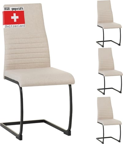 Albatros sledestoel TURANO 4er Set, Beige - Moderne Schwingstühle met Stoffen Bekleding, 5 cm Dikke Zitting, Comfortabel en Elegant voor Eetkamer en Keuken