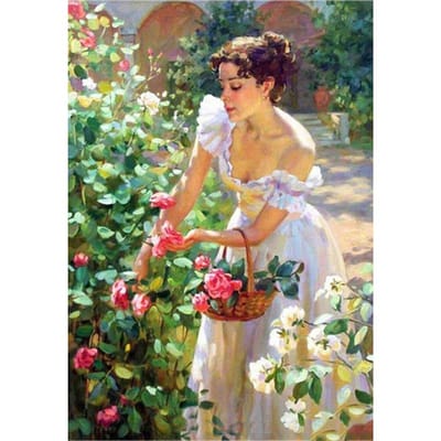 Peinture diamant thème fleur dame, broderie 5D, point de croix, strass, mosaïque, décoration d'intérieur, à faire soi-même 20X30CM beige