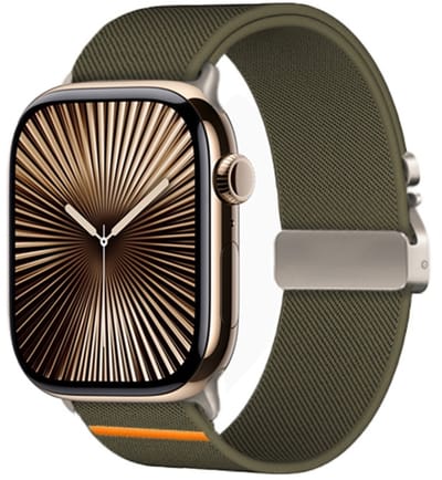 By Qubix - Geschikt voor Apple Watch bandje - Nylon bandje met Parachute sluiting - Donkergroen - Geschikt voor Apple Watch 44mm / 45mm / 46mm / 49mm (Ultra 1,2 en 3) - nylon - bandje iWatch