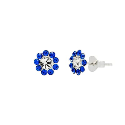 Zilveren oorstekers - bloem - kind - 10 kristallen - 37x26x3 mm
