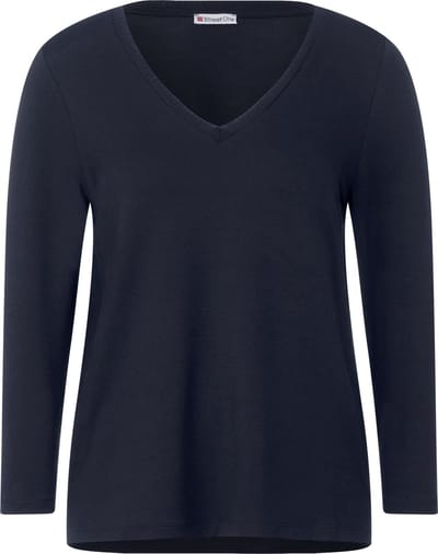 Street One basic shirt with knit look v-neck - Dames T-shirt - deep blue - Maat 40