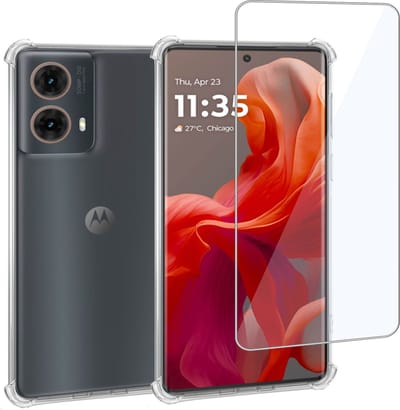 Geschikt voor Motorola Moto G85 - Hoesje + Screenprotector – Gehard Glas Cover + Shock Proof Case - Transparant
