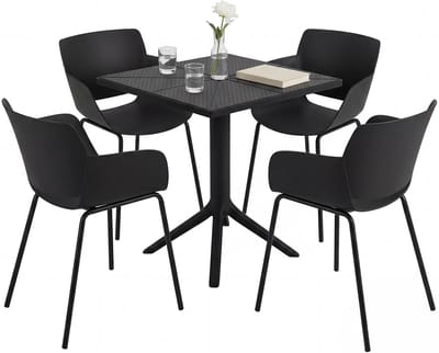 CLP Norva tuinmeubelset - 4 loungestoelen - vierkante tafel - weerbestendige balkonset - voor terras en tuin - zwart