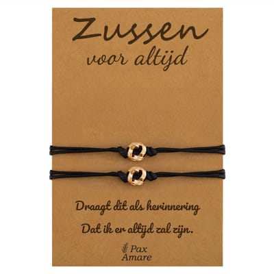 Vriendschapsarmbandjes voor 2 "Zussen voor altijd" - Knoopjes - Sisters Armbandjes met Cadeau Kaartje - Goudkleurig - Elastisch Verstelbaar - Pax Amare