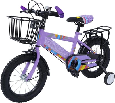 Kinderfiets - Loopfiets met trappers - Leren fietsen - Met steunwielen en mand - 14 inch - Paars