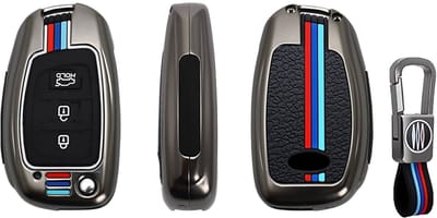 Autosleutel Hoesje geschikt voor Hyundai - Sleutelcover - Metalen Sleutelhoes - Accessoires - grijs