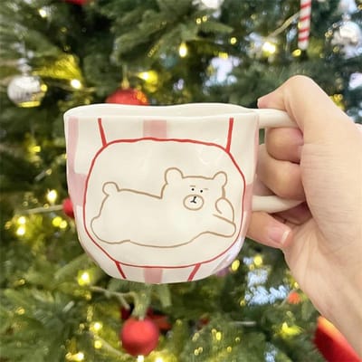 Schattige Beer Keramische Mok Handgeknepen Irreguliere Porseleinen Koffiekop Ontbijt melk havermout beker Waterbeker Voor Kantoor Koppel Cadeau 201-300ml white