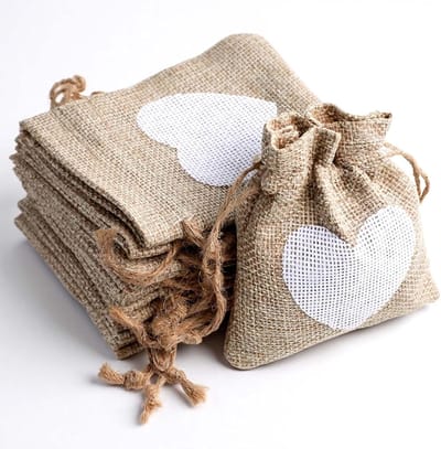 Set van 10 Jute Zakjes met Treksluiting, 10 x 8 cm, Ideaal voor Cadeaus, Sieraden en Feestjes