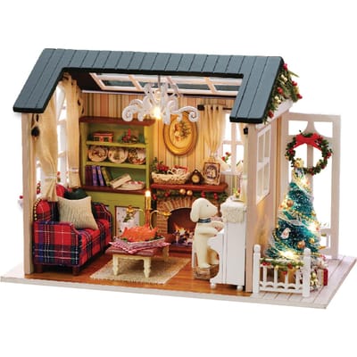 Kit de maison de poupée Miniature de noël, bricolage, Mini maison en bois 3D réaliste, artisanat avec meubles LED