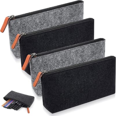Vilten etui set van 4 voor dames en heren, grijze potloodzakjes en make-up tassen voor cosmetica, pennen en potloden organizer met rits