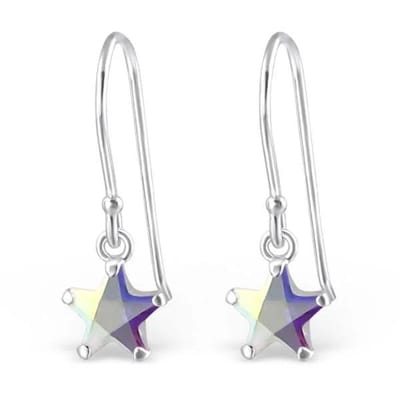 Aramat Jewels | Oorhangers | Zilveren Ster Oorhangers met Zirkonia | Champagne | |8mm | Zilver | Kinderen | Verkleurd niet