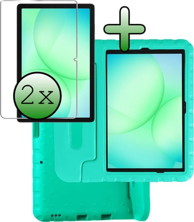 Hoesje Geschikt voor Samsung Galaxy Tab A11 Plus / A9 Plus - Met 2x Screenprotector - Kinderhoes Shockproof Bumper - Kidsproof Case - Tablet Hoes - Kinder Hoes Cover - Turquoise