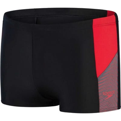 Speedo Geometrische zwembroek voor heren met split (Zwart/Rood)