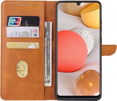 Geschikt voor Samsung Galaxy A42 5G Telefoonhoesje Kunstleer met Magnetisch lipje en Pasjeshouder Book Case met Klepje - Bruin - Smartphonica geschikt voor Samsung Galaxy A42 5G