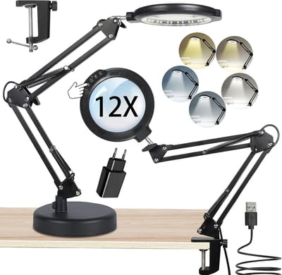 Omgoods - 12x Tafel Vergrootglas met Licht en Statief - Perfect voor Nauwkeurig Werk