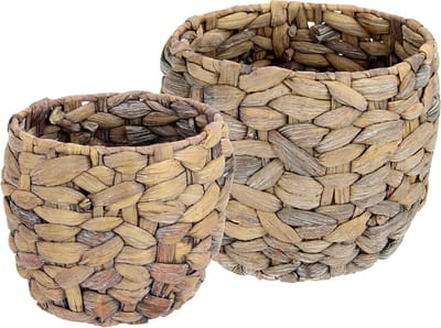 Waterhyacint plantenbak potenset - gevlochten bloempot voor kunstbloemen, decoratieve sierpot - set van 2