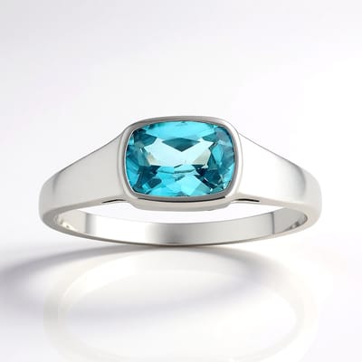 Cavill - Ring 925 Sterling Zilver Geplatineerd - 1,35 ct Blauwe Ratanakiri Zirkoon - Antiek Briljant Kussen - Elegant Design
