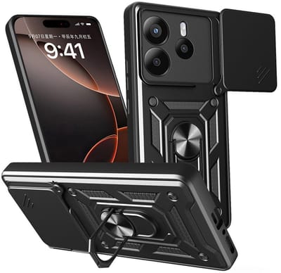 MobyDefend Hoesje - Geschikt voor Xiaomi Redmi Note 14 5G - Pantsercase Met Draaibare Ring - Zwart