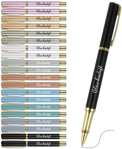 Dailygoods- Gelukspennen Set van 20 - Elegante Metalen Balpennen - Zwarte Inkt - Praktische Clip - Geschikt voor Cadeau - Motiverende Inscriptie - Balpen