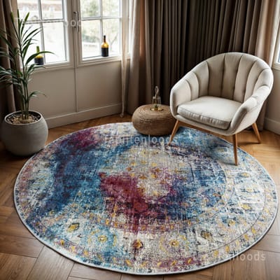 Muratap Picasso heriz vintage rond vloerkleed multi / blauw laagpolig- 133